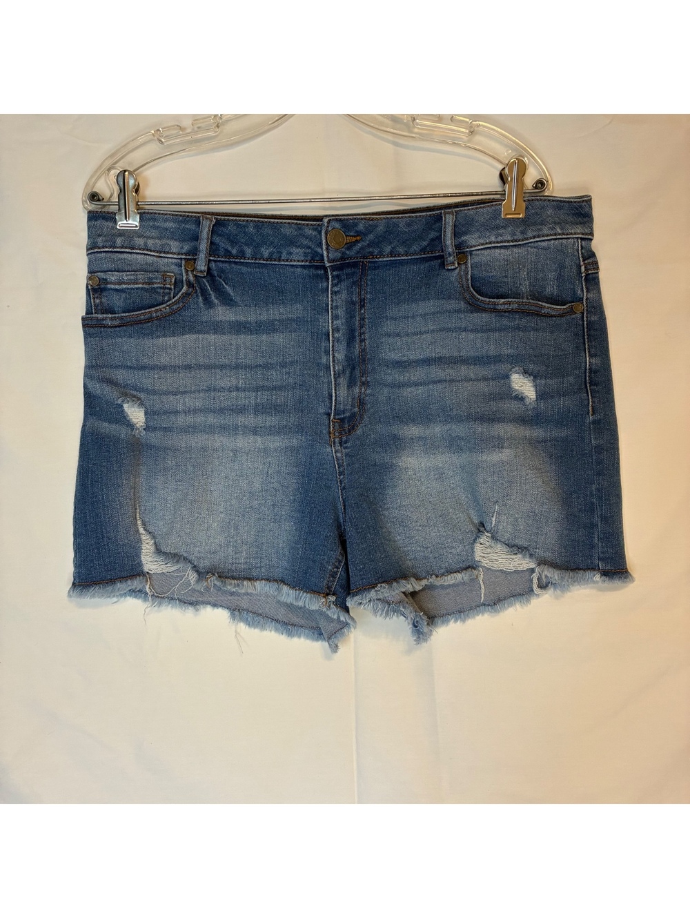 Womans Distressed Shortie Cutoff Frayed Hem Denim Shorts Size 14